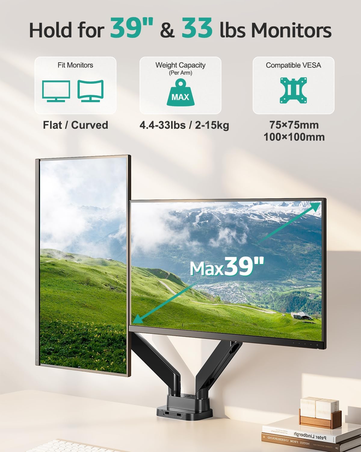 MOUNT PRO Dual Monitor Desk Mount for 39" Ultrawide Screen up to 33lbs, ...