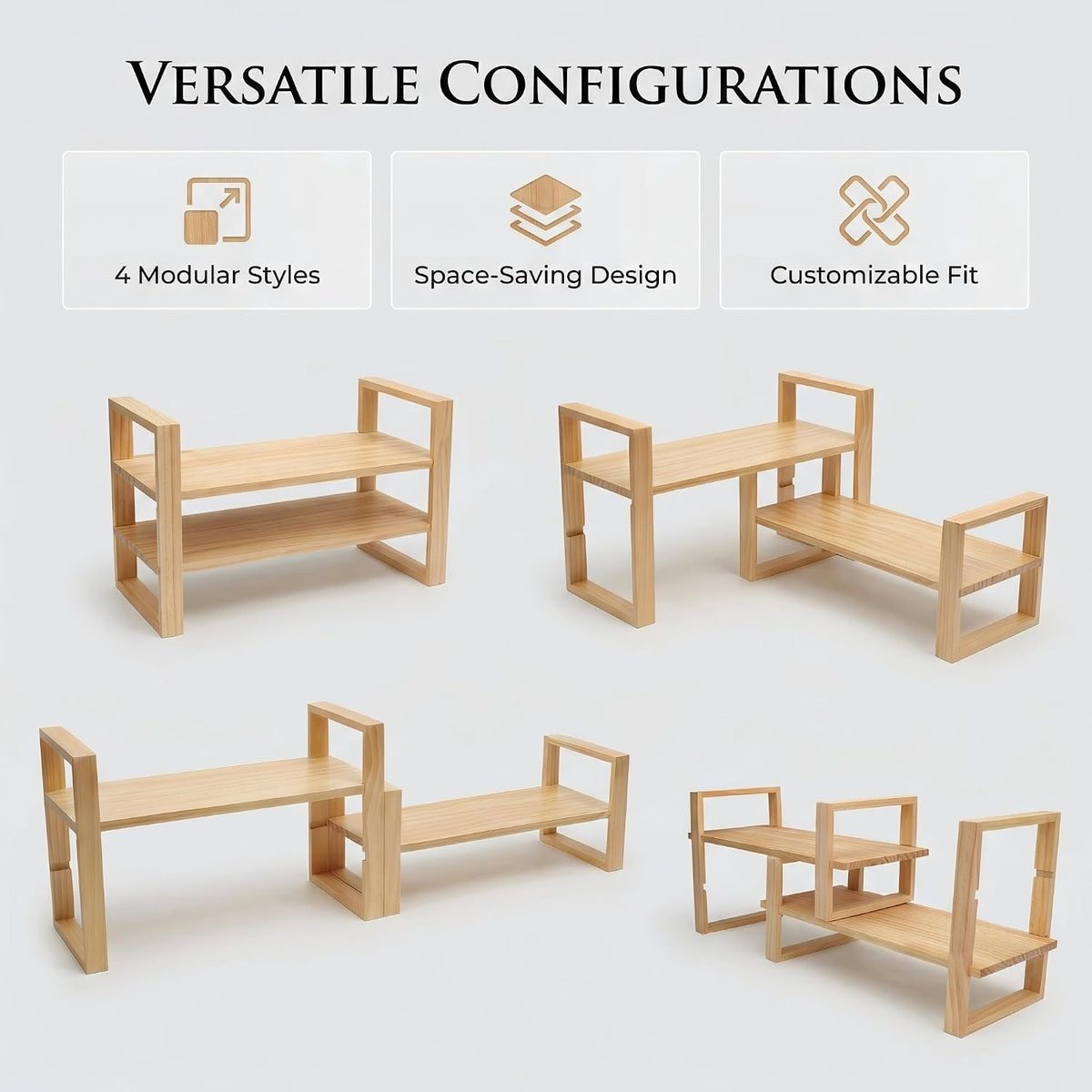 Desk Shelf, 100% Solid Wood Adjustable Desktop Bookshelf, No Tools or Nails R...