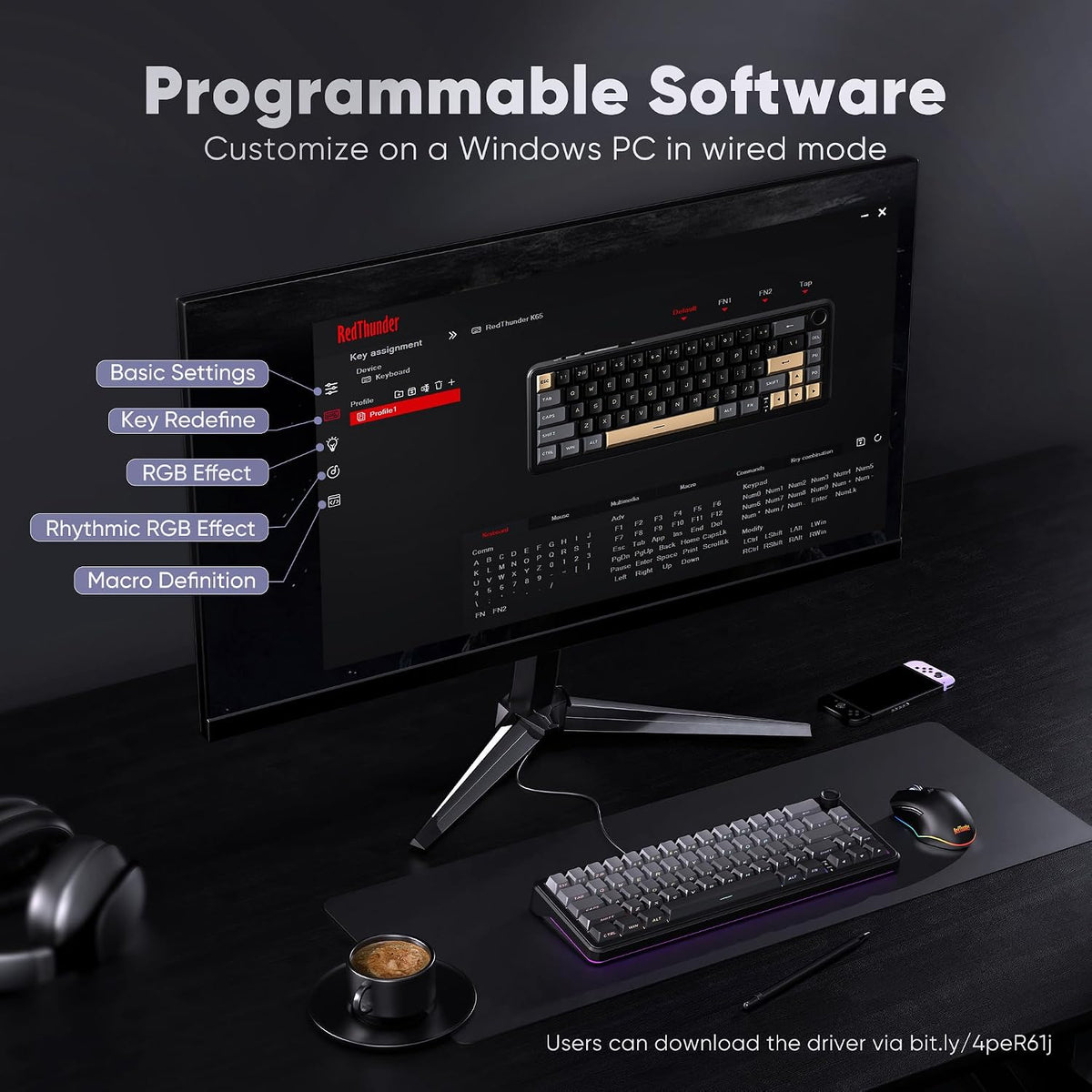 RedThunder K65 Wireless Mechanical Gaming Keyboard, Trip-Modes Connection, Ga...
