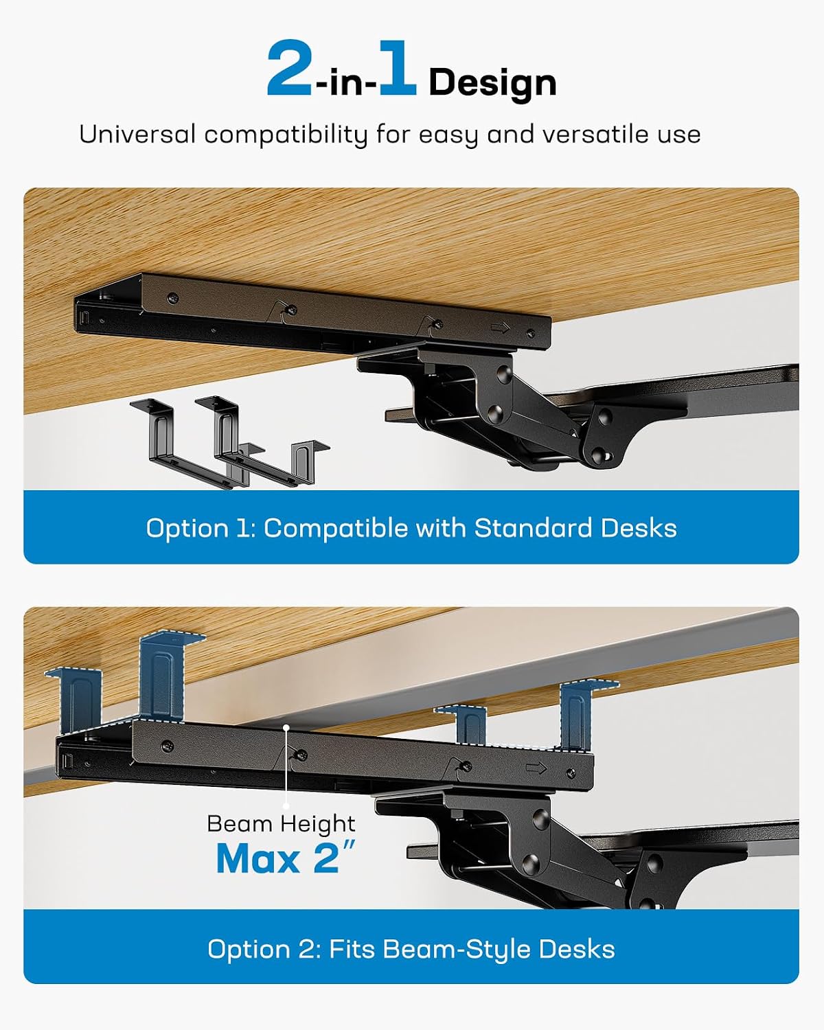 HUANUO Under Desk Keyboard Tray for Flat Bottom and Cross Beam Desks