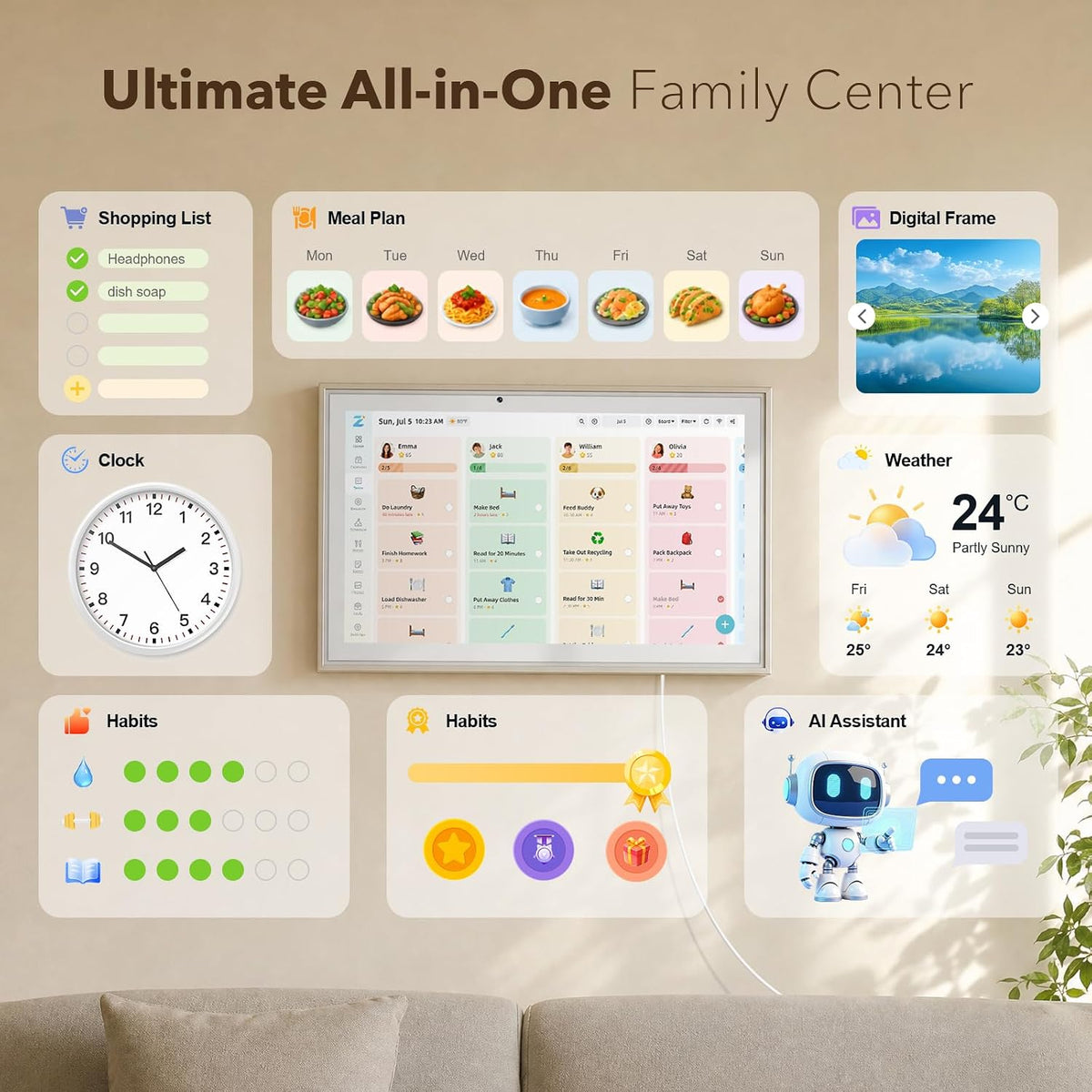 15.6" Touchscreen Digital Calendar Household Chores Schedule, White