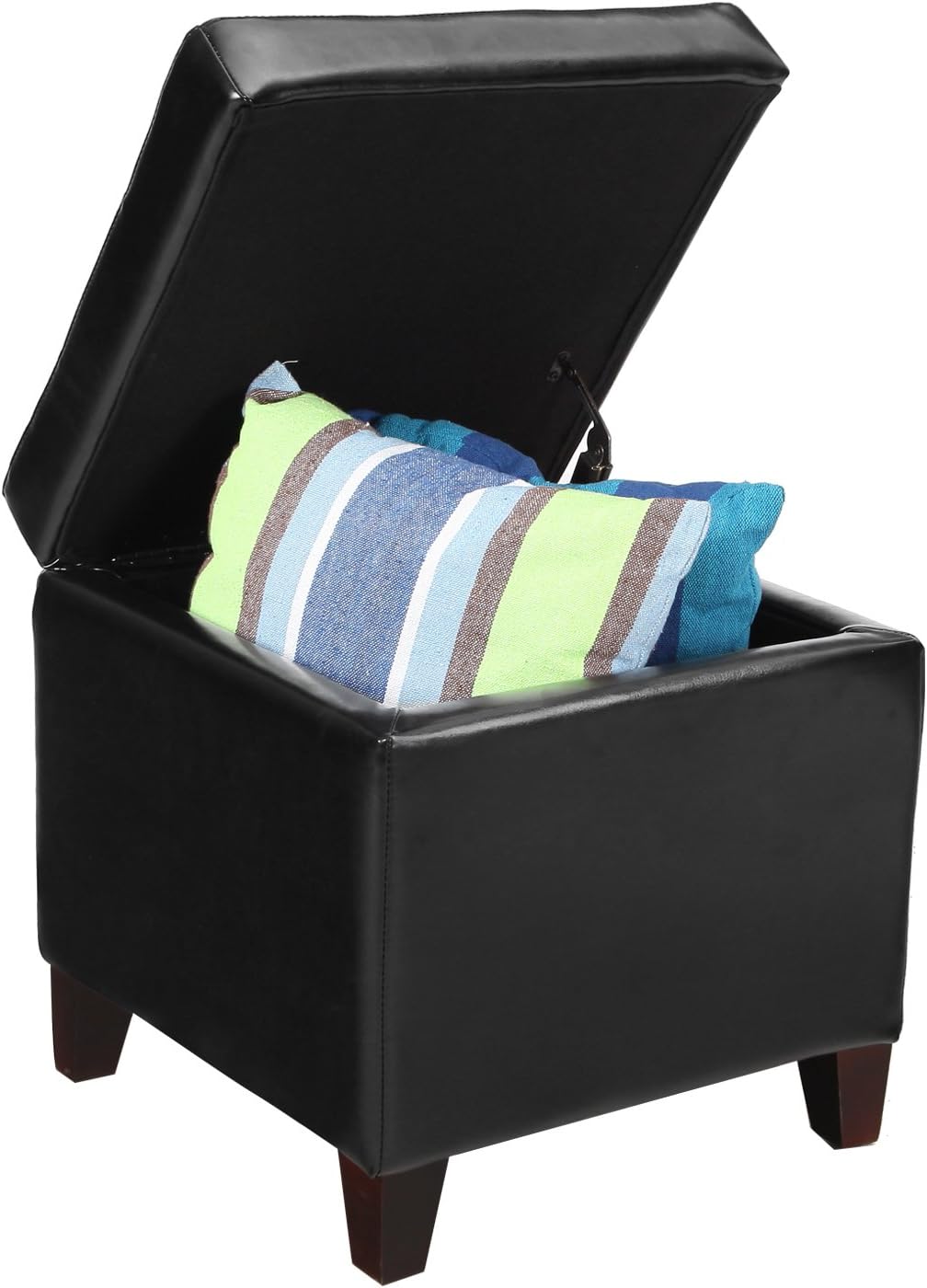 Adeco Storage Ottoman Foot Rest Stool, Leather Ottoman Footstool with Wood Le...