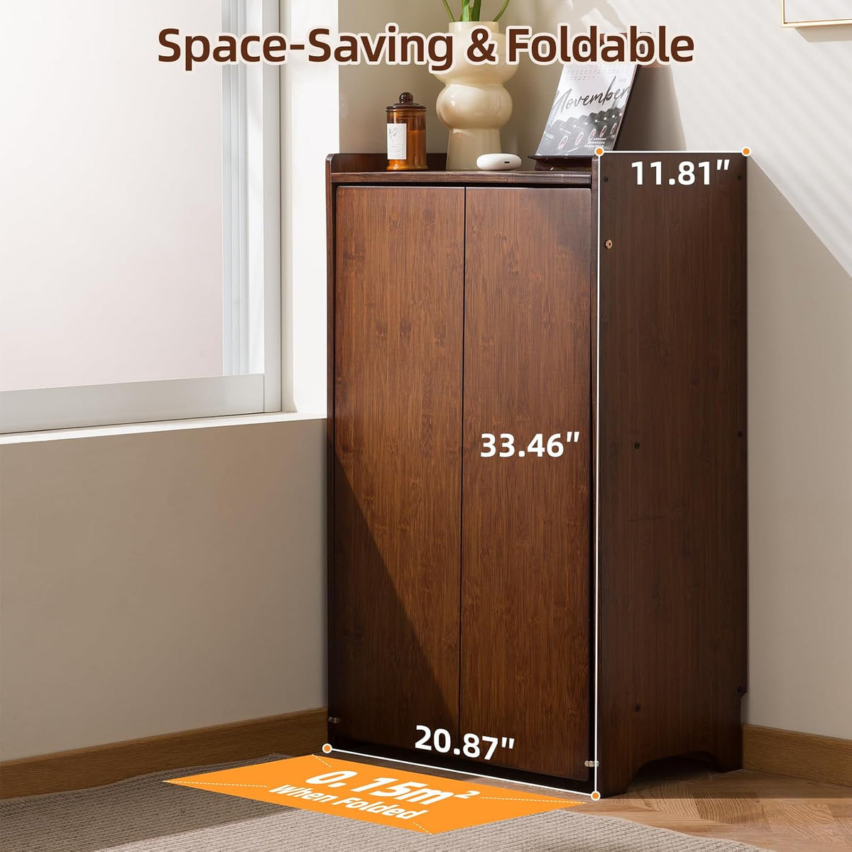 Bamboo Folding Desk with Storage, Foldable Desk for Small Spaces, Brown