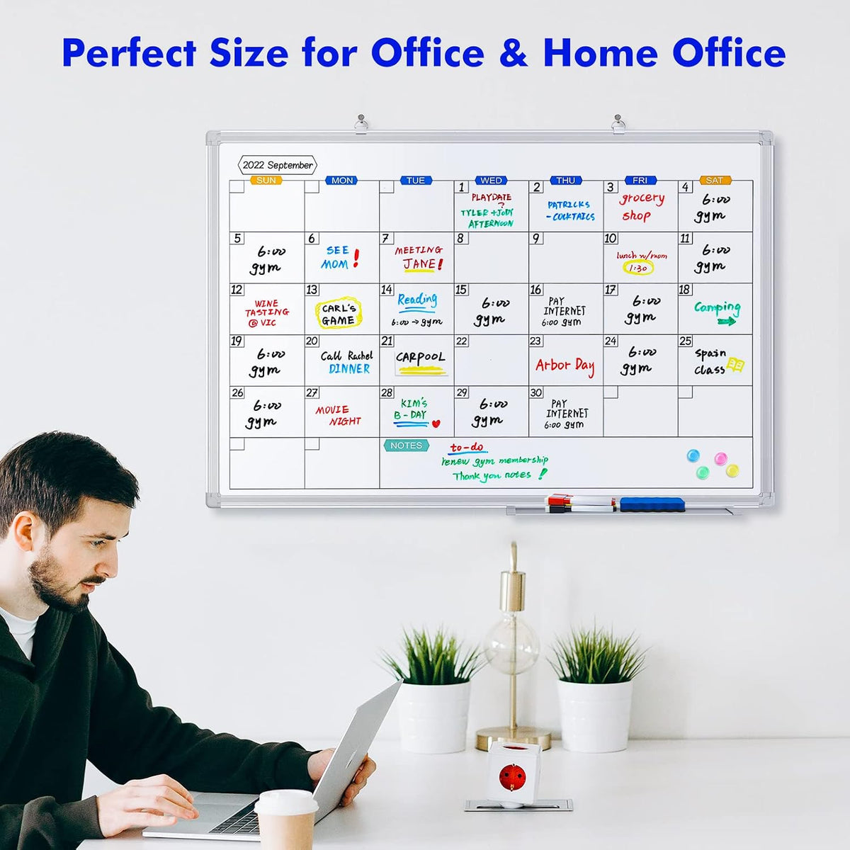White Board Calendar Dry Erase for Wall, 36" x 24" Aluminum Frame