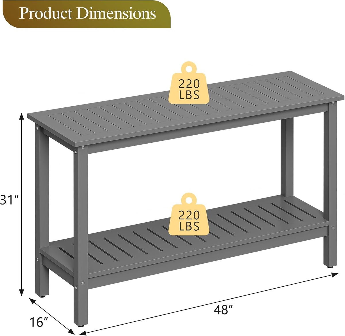 SUPER DEAL 48 inch Outdoor Console Table, 2-Tier Solid Wood Side Table Multif...