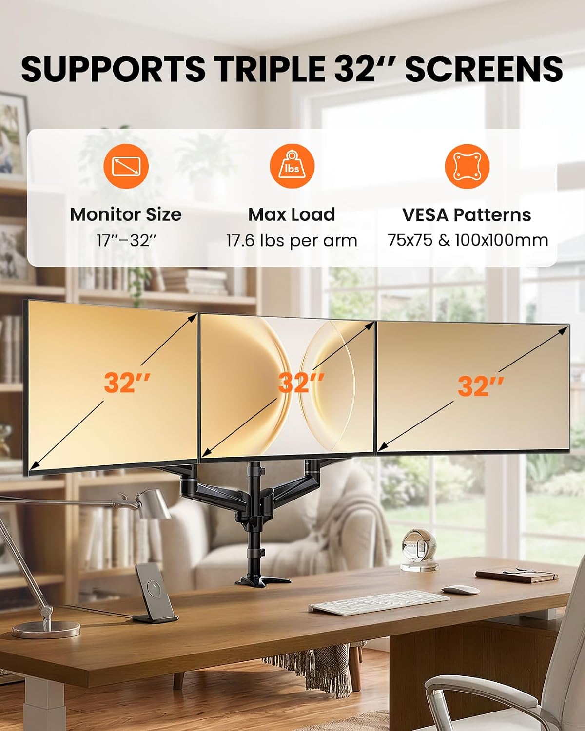 ErGear Triple Monitor Stand Fits Three 17–32 inch Monitors