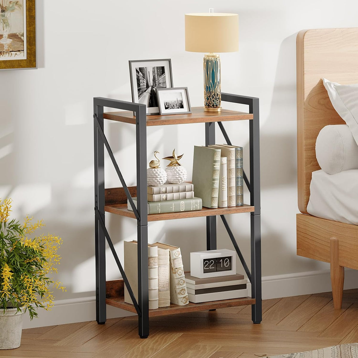 HOOBRO Bookshelf, 3-Tier Industrial Bookcase, Book Shelf Storage Organizer, S...
