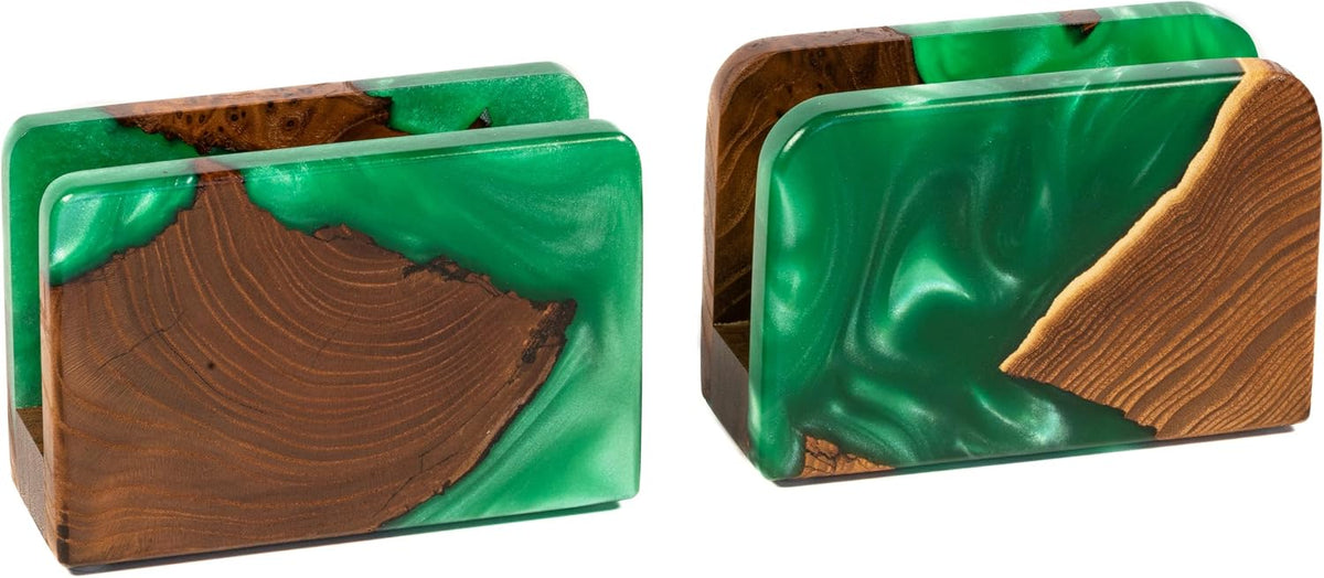Wooden Napkin Holder with Green Epoxy Inlay for Table & Kitchen Decor