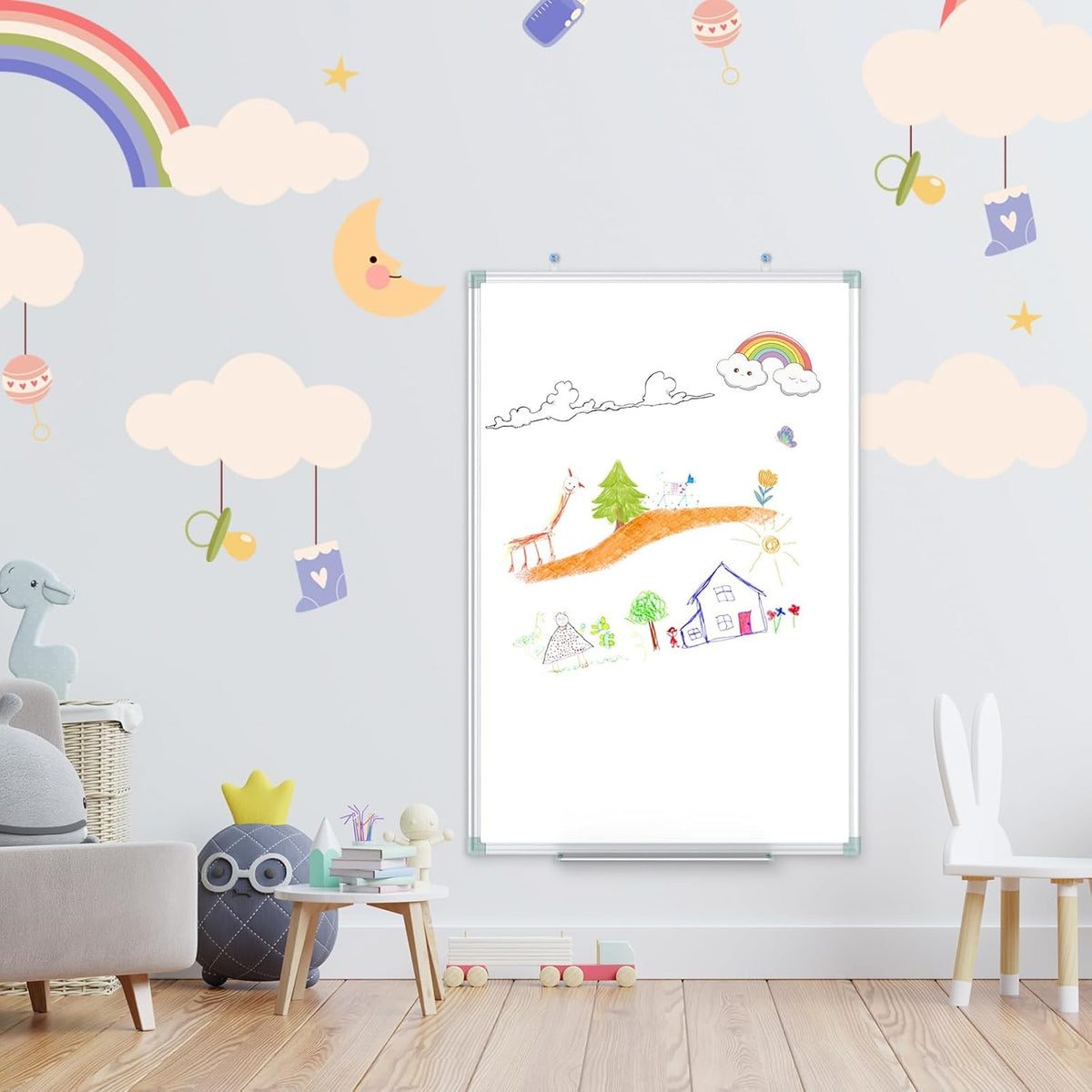 Lockways White Board Dry Erase Board 48 x 31 Inch, Magnetic Whiteboard
