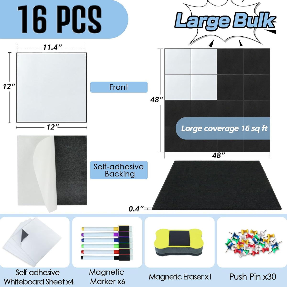 BXI Felt Bulletin Board with Pins & Magnetic Dry Erase Whiteboard Combo, ...