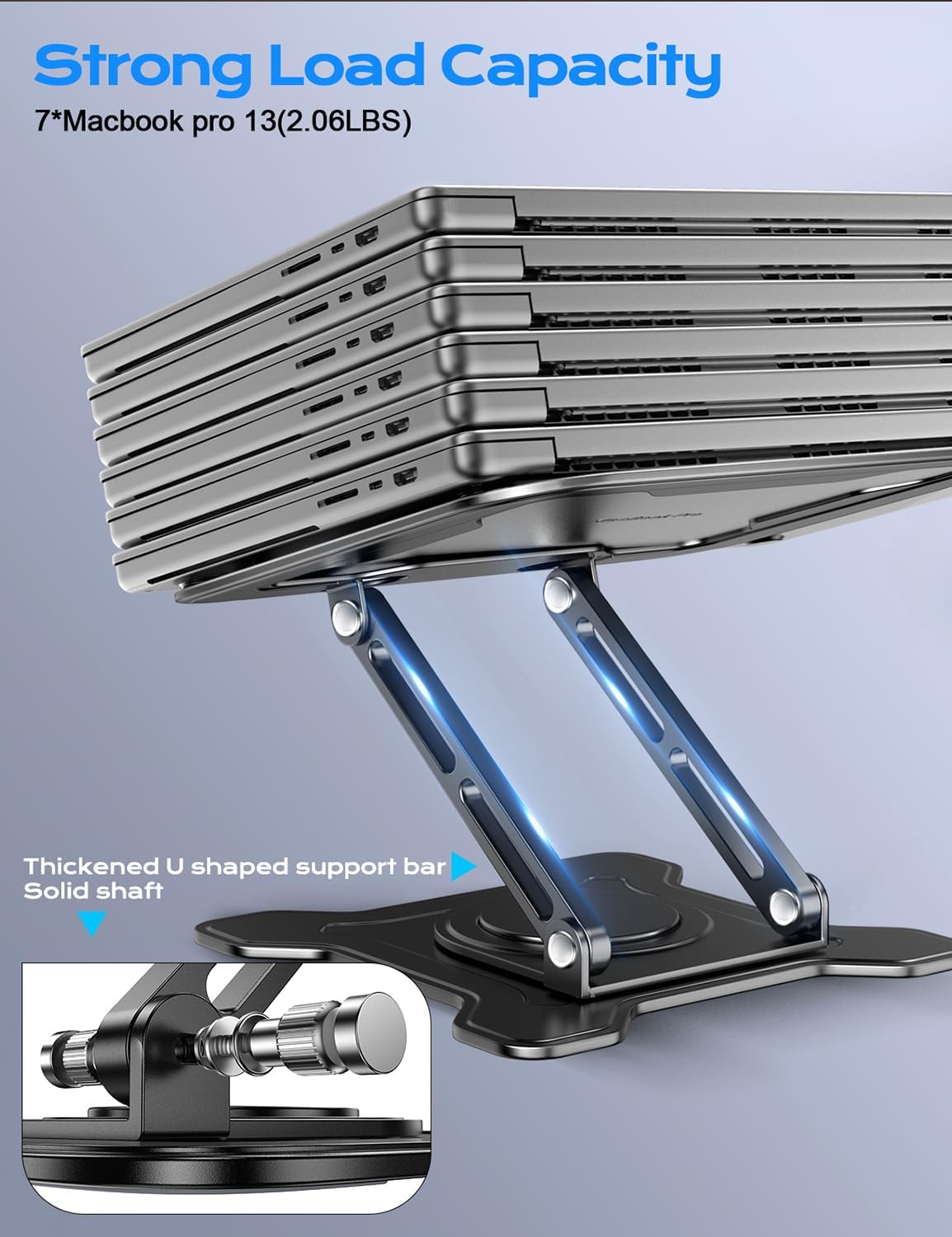 JCZT 360° Rotating Laptop Stand for Desk, Metal Foldable Laptop Riser,Black