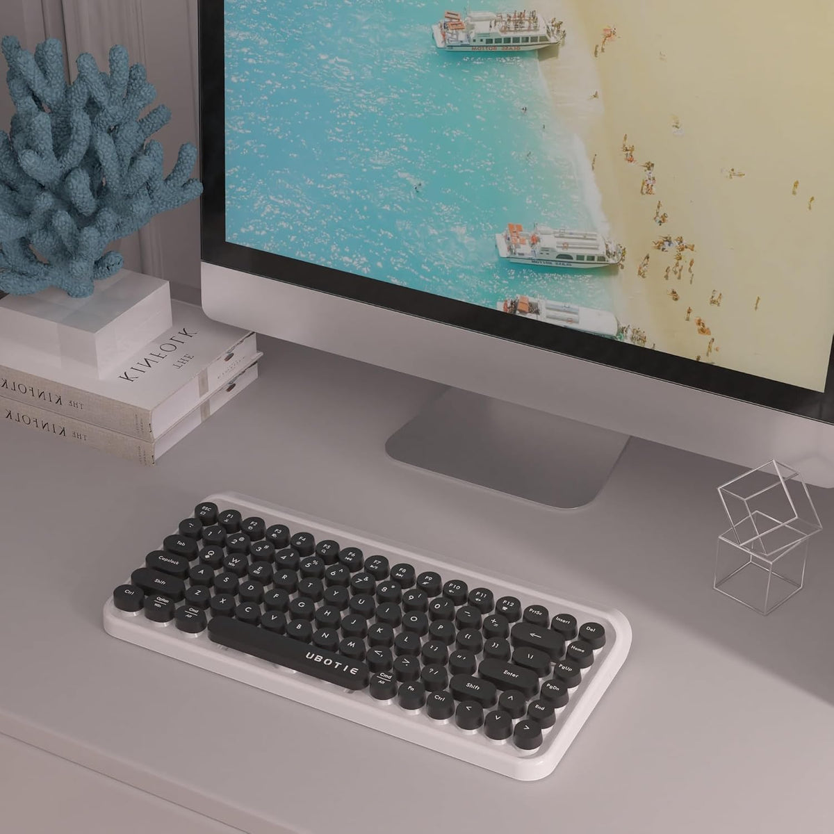 UBOTIE Portable Bluetooth Colorful Keyboards (New Black White)