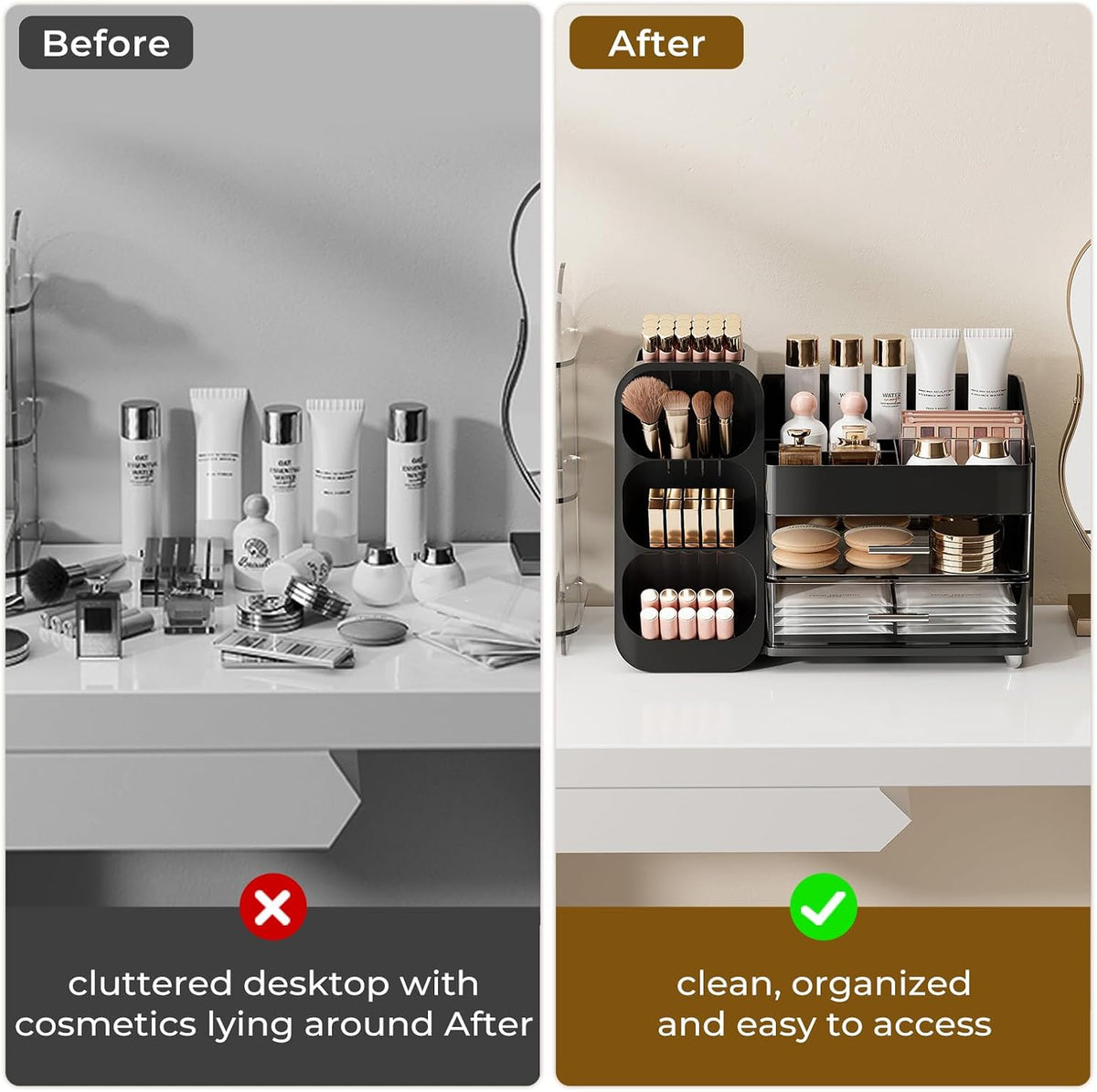 UFORU Makeup Organizer Countertop with Brush Holder for Vanity Bathroom