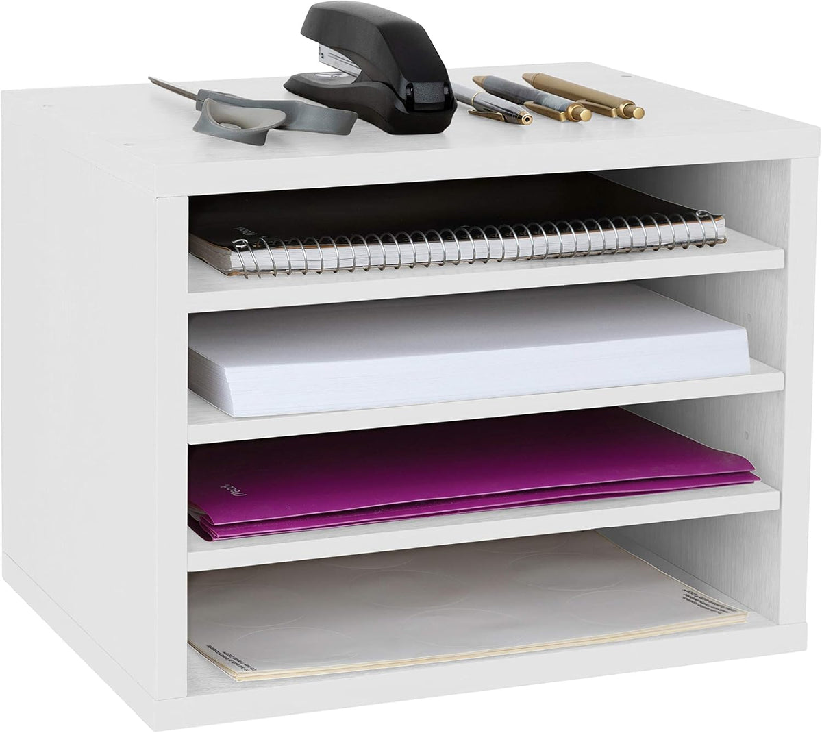 AdirOffice Shelf Desk Organizer, Wood 4-Tiered Stackable Shelves File Mail Or...