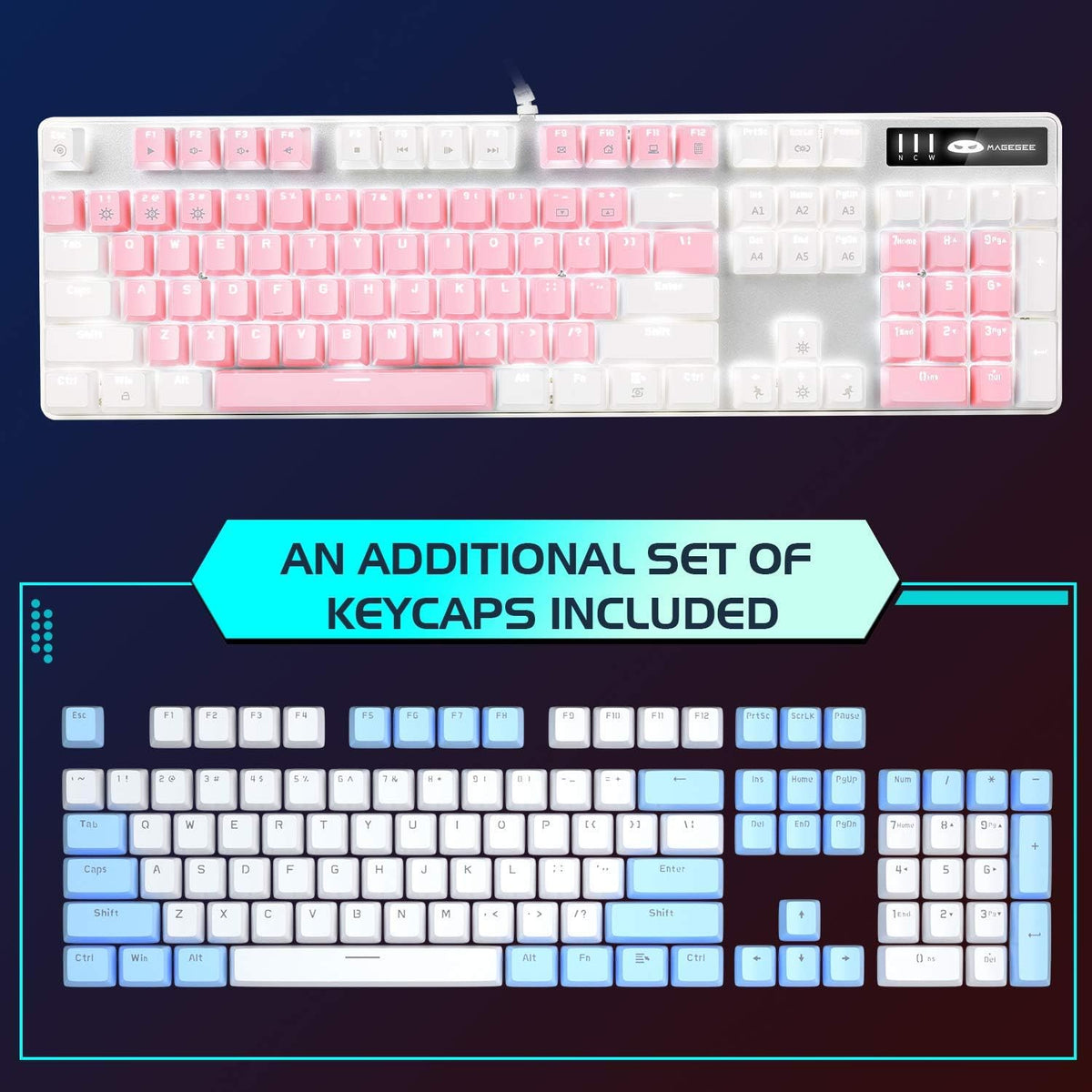MageGee Mechanical Gaming Keyboard, New Upgraded Blue Switch 104 Keys White B...