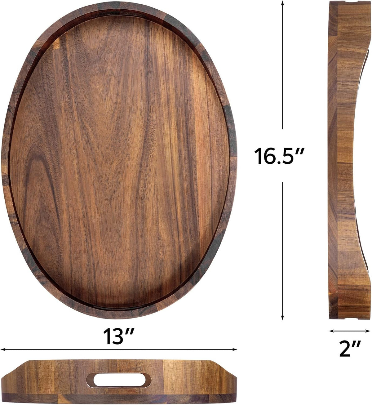 HouseJoy Wood Serving Tray with Handle,Ottoman Tray with High Edge
