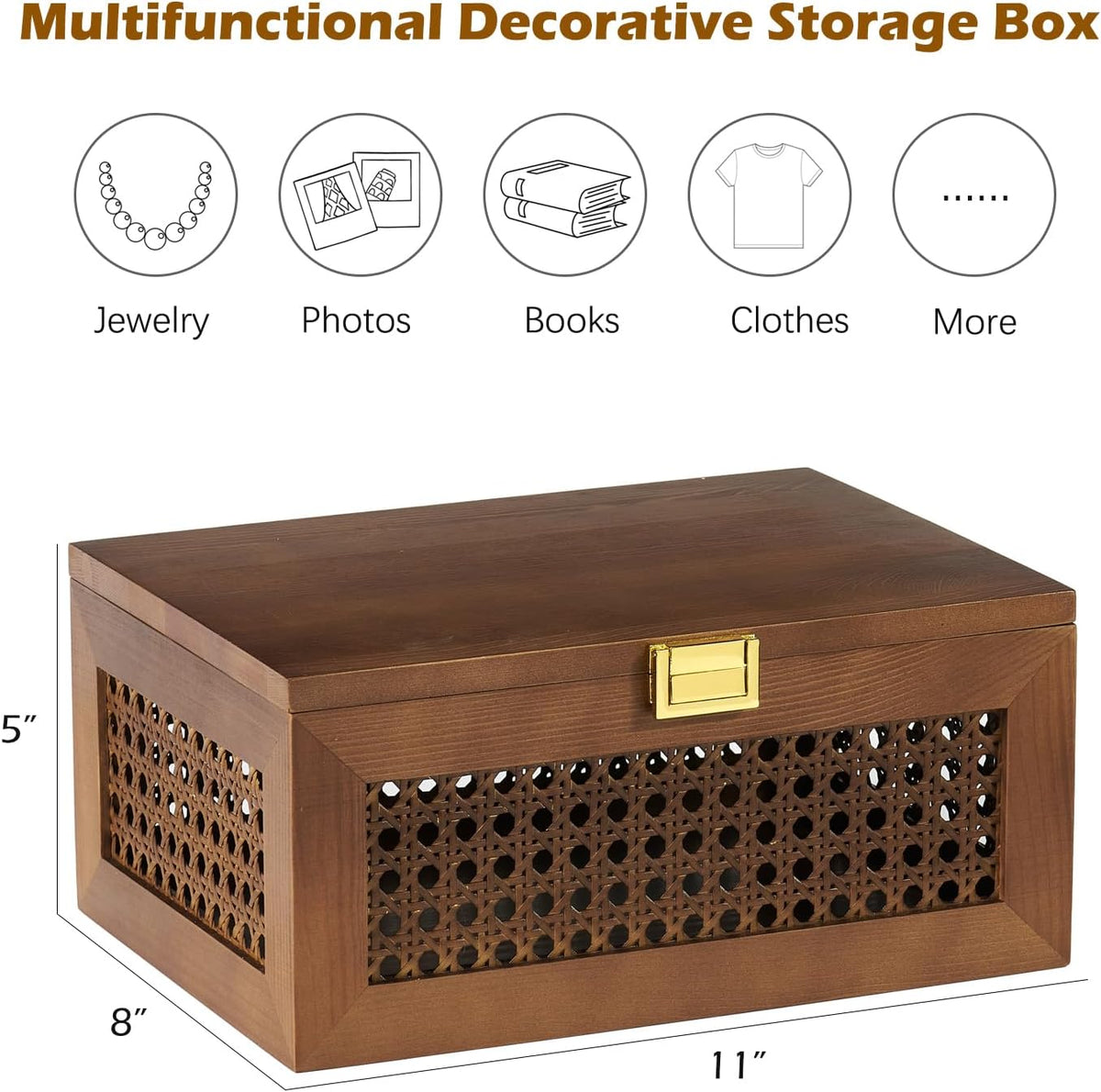 Decorative Rattan Storage Boxes Baskets with Lid Wooden Frame