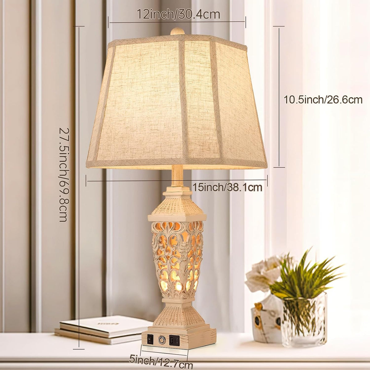 AIDENOEY 27.5" Touch Control Traditional Table Lamp Set of 2 with USB A+C