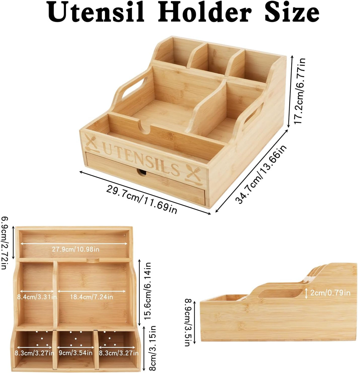 Kitchen Utensil Holder with Drawer, Farmhouse Spatula Organizer for Counterto...