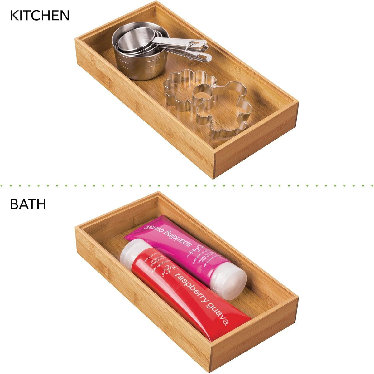 mDesign Wooden Bamboo Drawer Organizer - 12" Long Stackable Storage Box ...