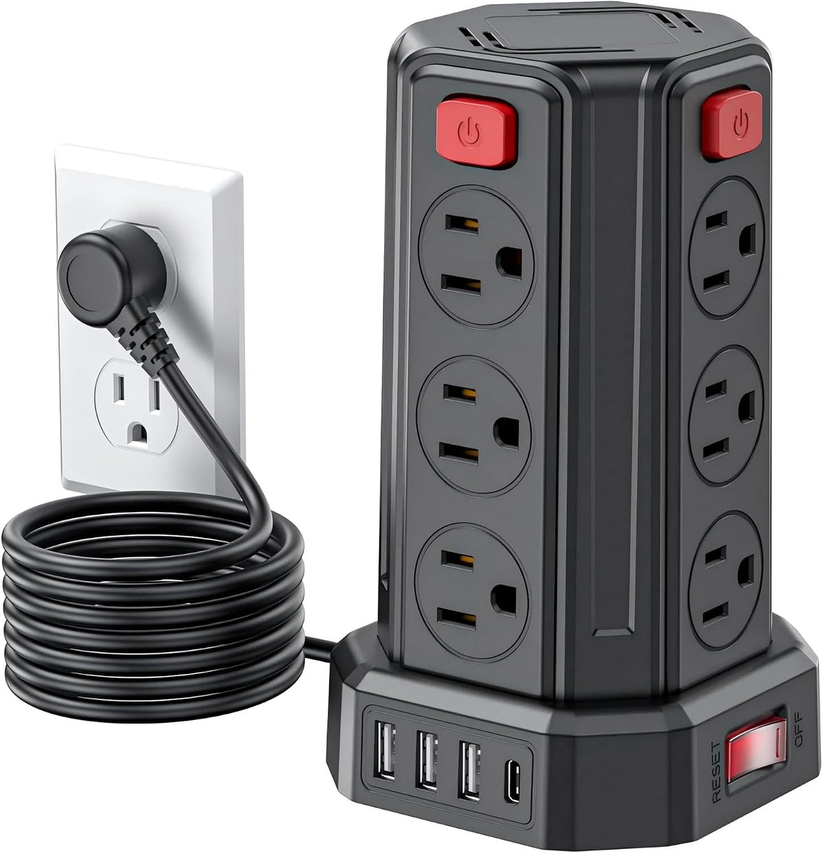 Power Strip 6.5 Ft Extension Cord with 12 AC Multiple Outlets 4 USB (1 USB C)...
