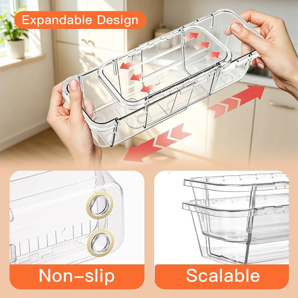 Expandable Drawer Organizer Set, 15 Clear Bins, 2 Sizes