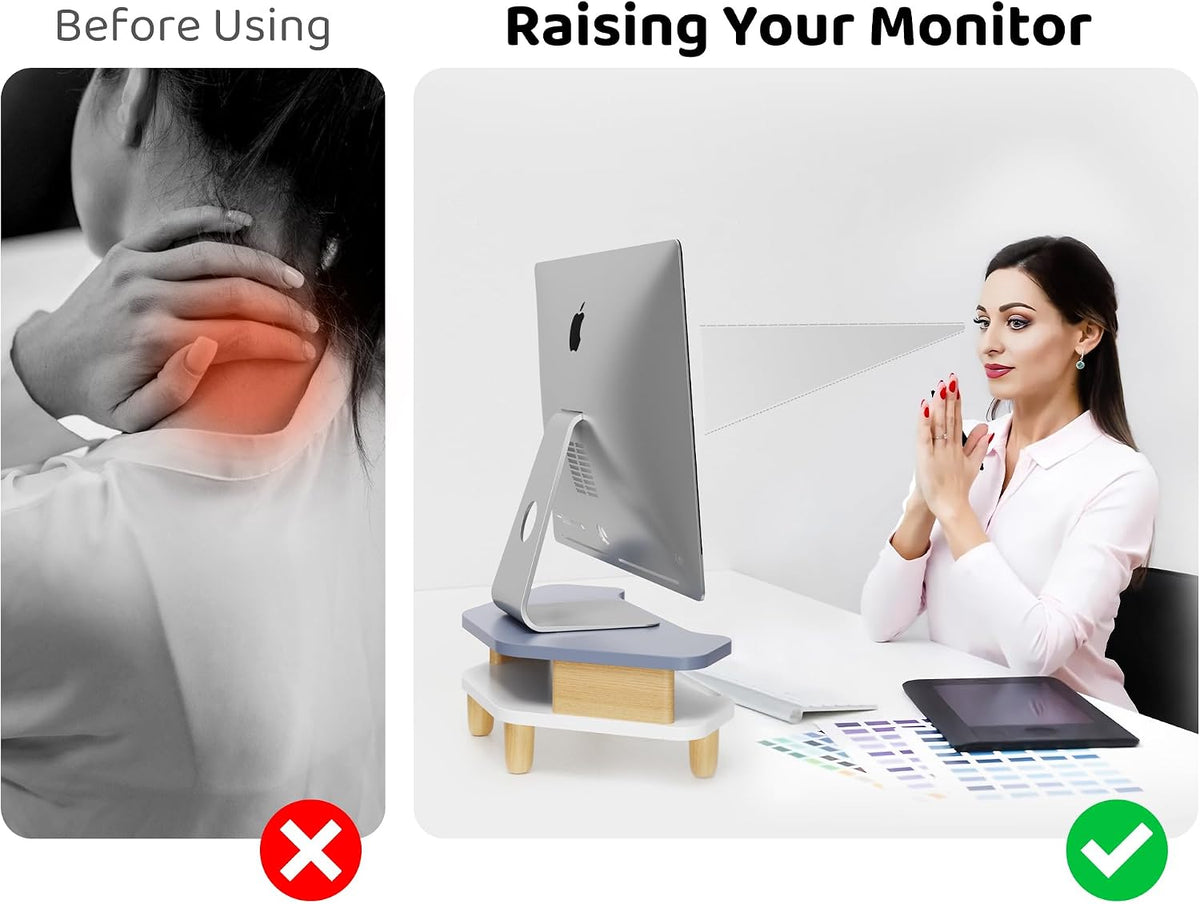 AFOOYO Monitor Stand Riser,2 Tier Corner Wood Sturdy 16.5In Computer Stand, M...