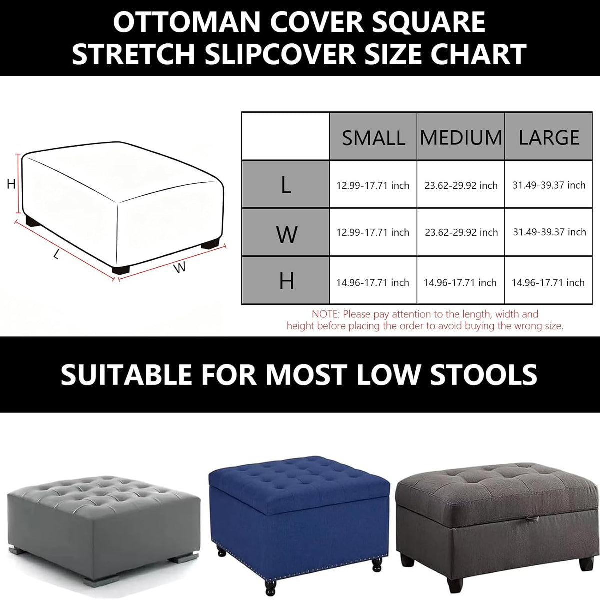 Ottoman Cover Square Stretch Stool Slipcover Rectangle Washable