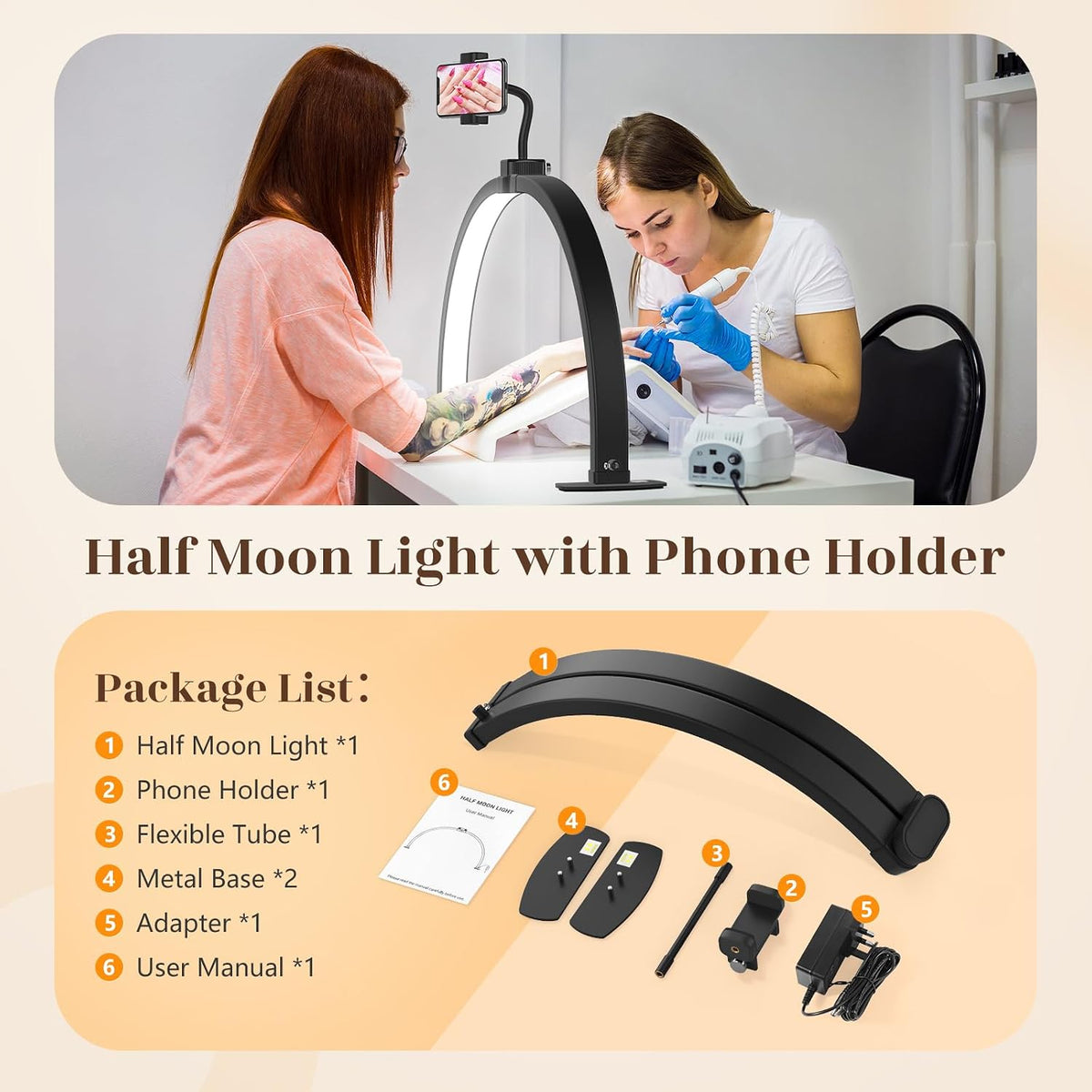 Yokilly Half Moon Light for Nail Desk: 29" Foldable Nail Light for Desk