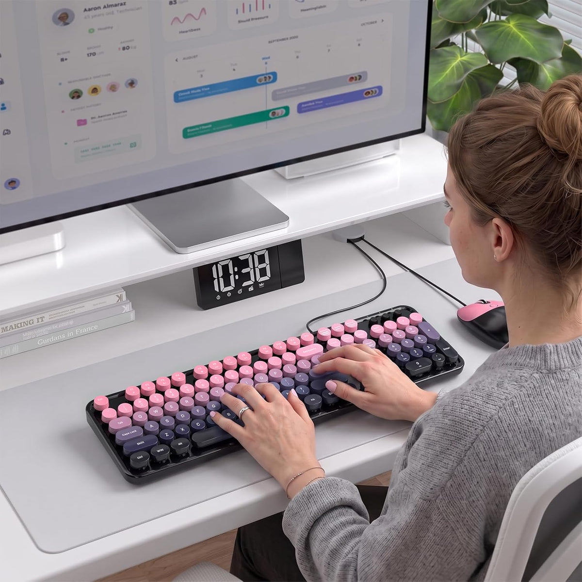 MOFII Wired Retro Typewriter Keyboard and Mouse Combo, Full Size USB Plug &am...