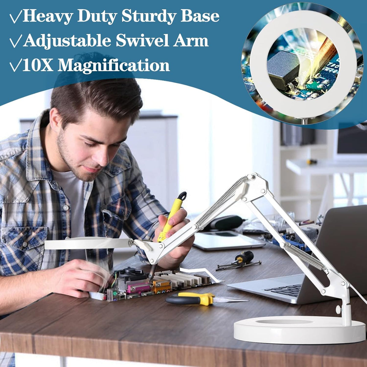 HITTI 10X Magnifying Glass with Light, 1,800 Lumens Stepless Dimmable