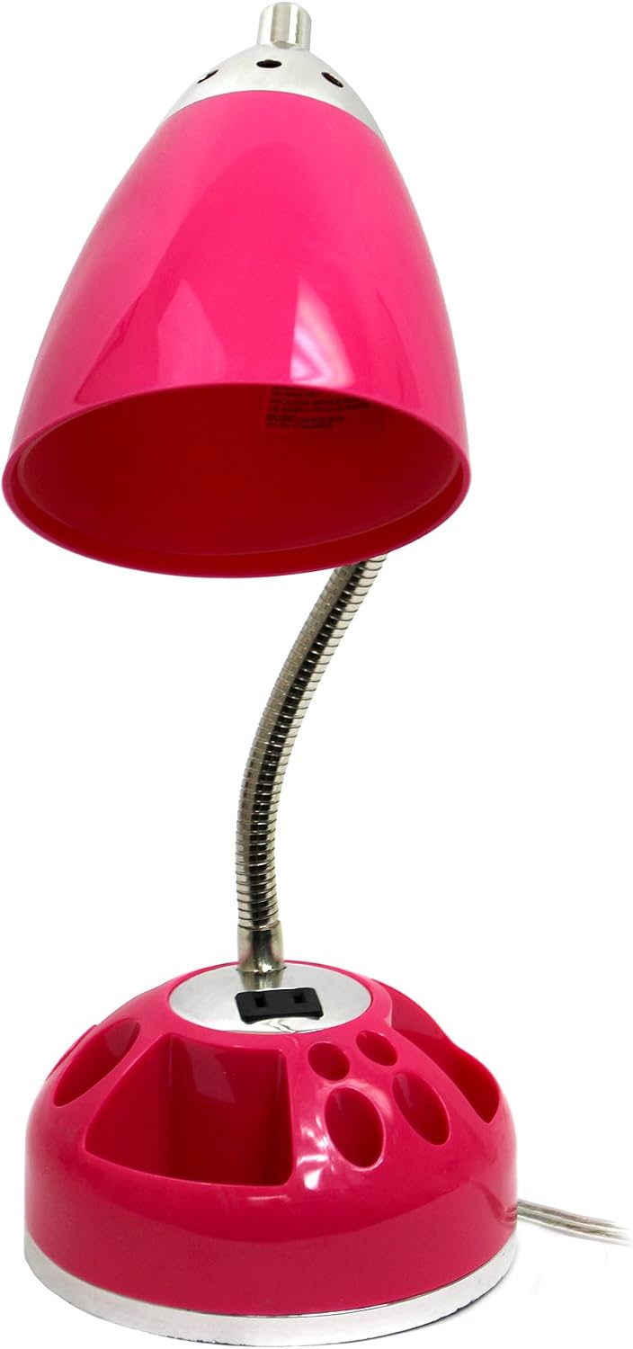 Simple Designs LD1015-PNK Flossy Organizer Desk Lamp with Charging Outlet and...