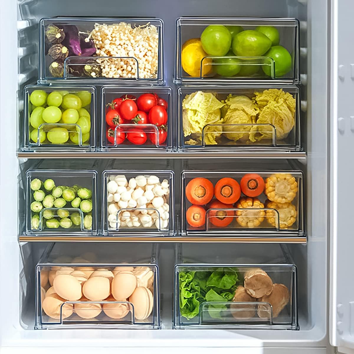 MANO 2Pack Clear Fridge Drawers Pull Out Stackable Refrigerator Drawer Organi...