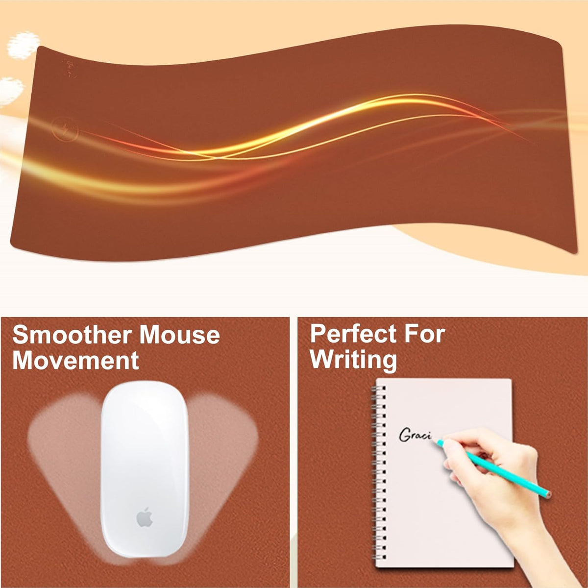Desk Mat with Wireless Charging, Brown Mouse Pad with Wireless Charger, Desk ...