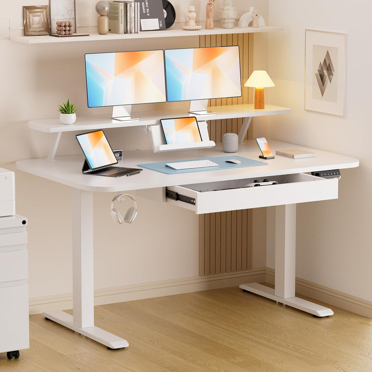 GTPLAYER Electric Standing Desk with Drawers, 48 x 24 Inches Height Adjustabl...