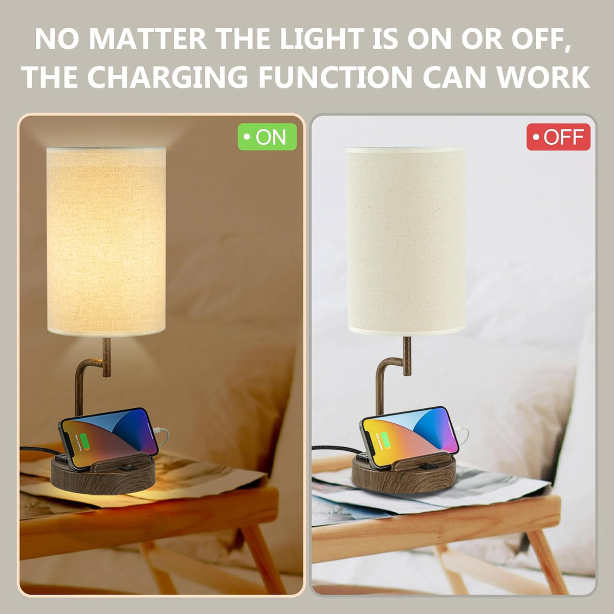 Dreamholder Table Lamp with 3 USB Charging Ports, Modern Desk Lamp with AC Ou...
