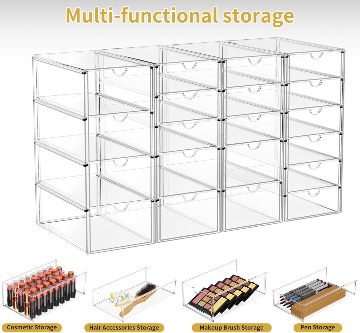 20 Drawers Acrylic Makeup Organizer, stackable Acrylic Storage Drawer