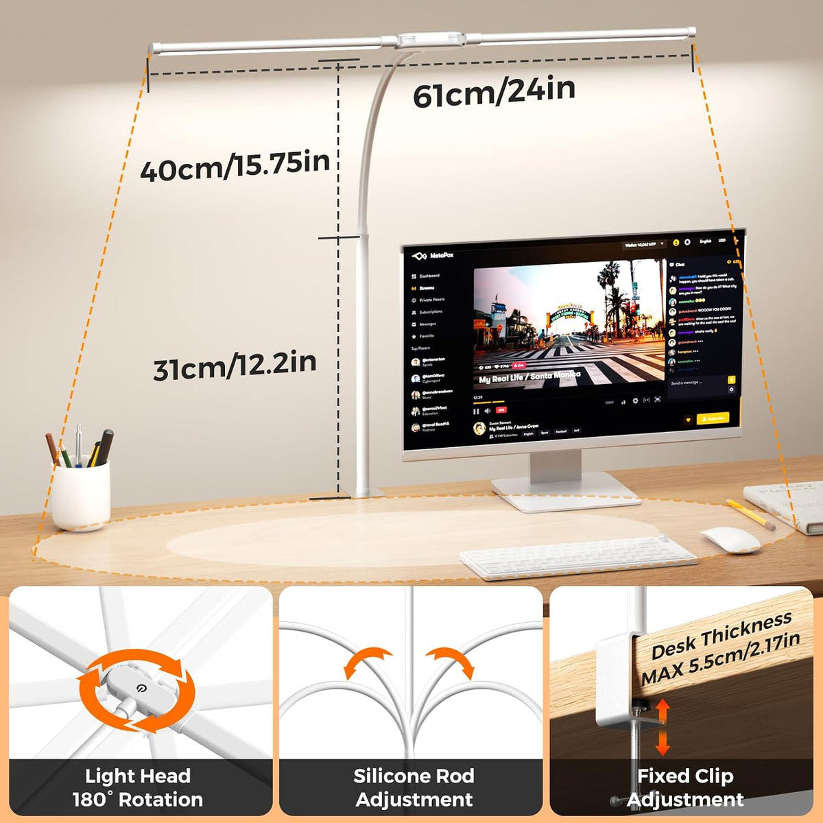 SKYLEO LED Desk Lamp with Clamp - Double Head Desk Light with Remote and Touc...