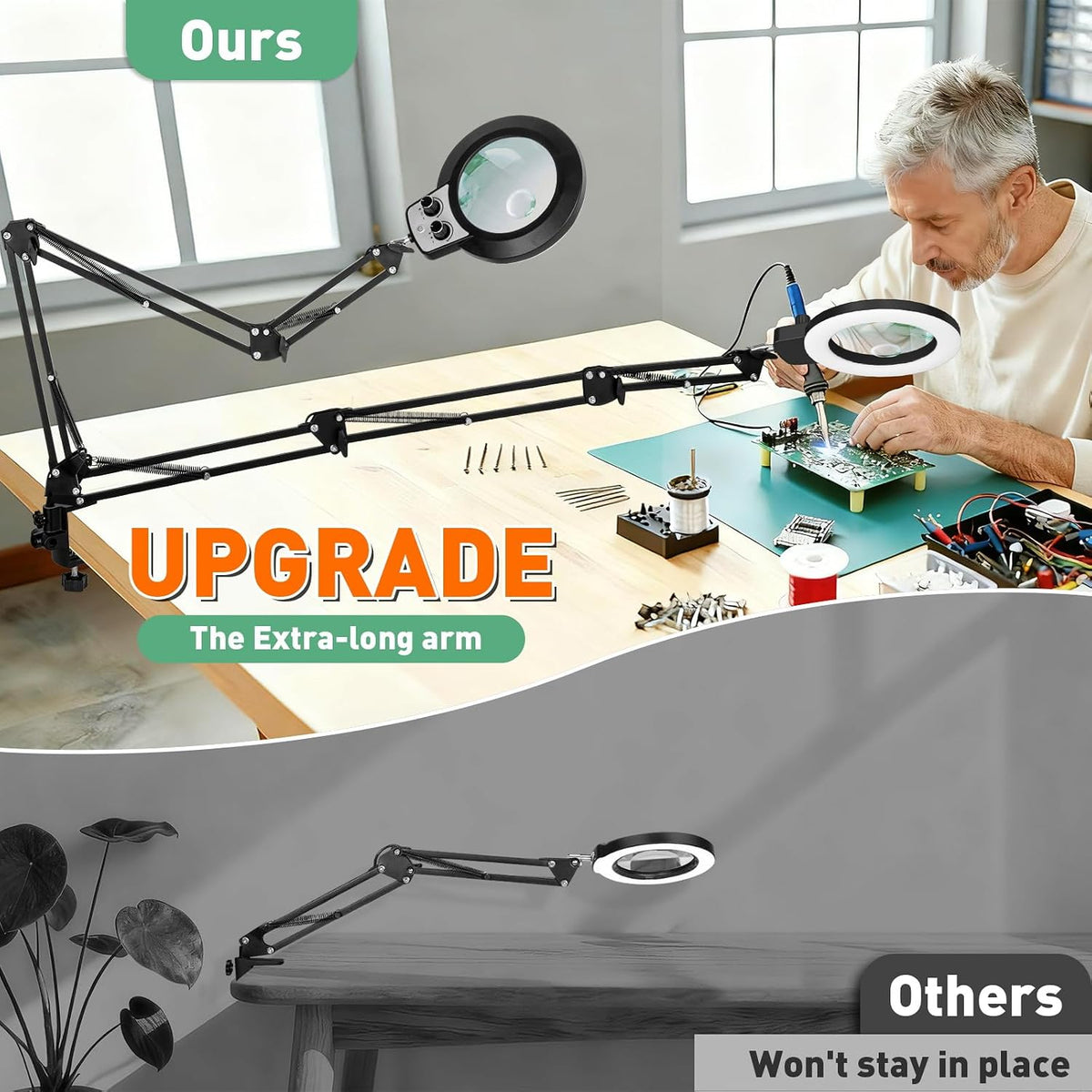 Magnifying Glass with Light, Overhead Knob Magnifier Lamp 15X 30X