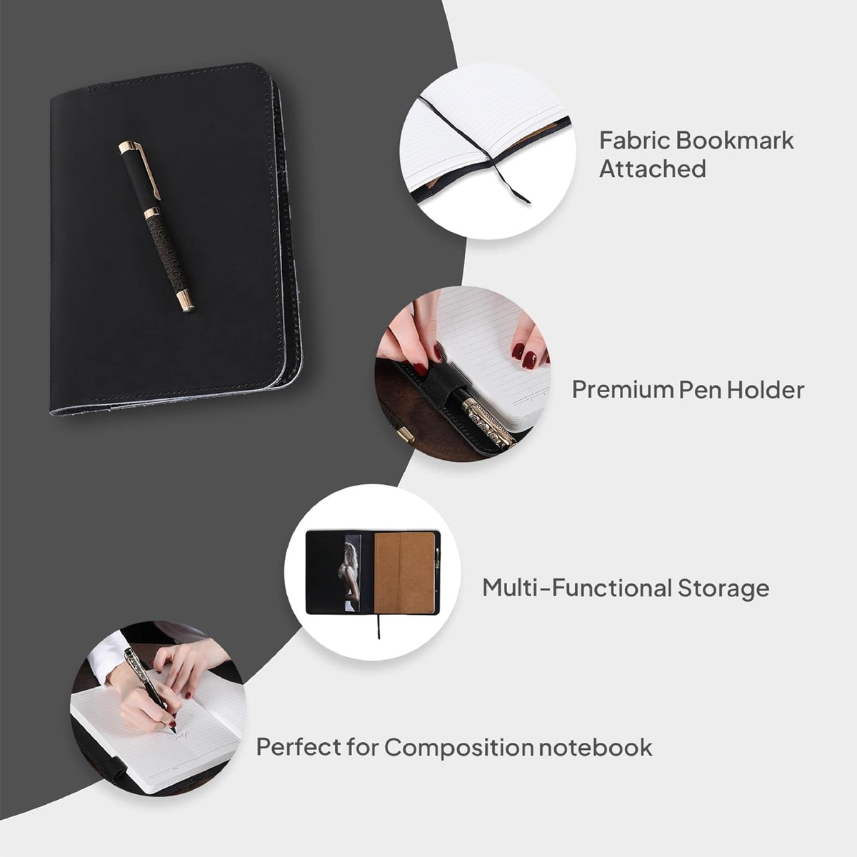 XL Leather Journal Cover Black 7.5 x 9.5 Inch – Refillable Genuine Leather Co...