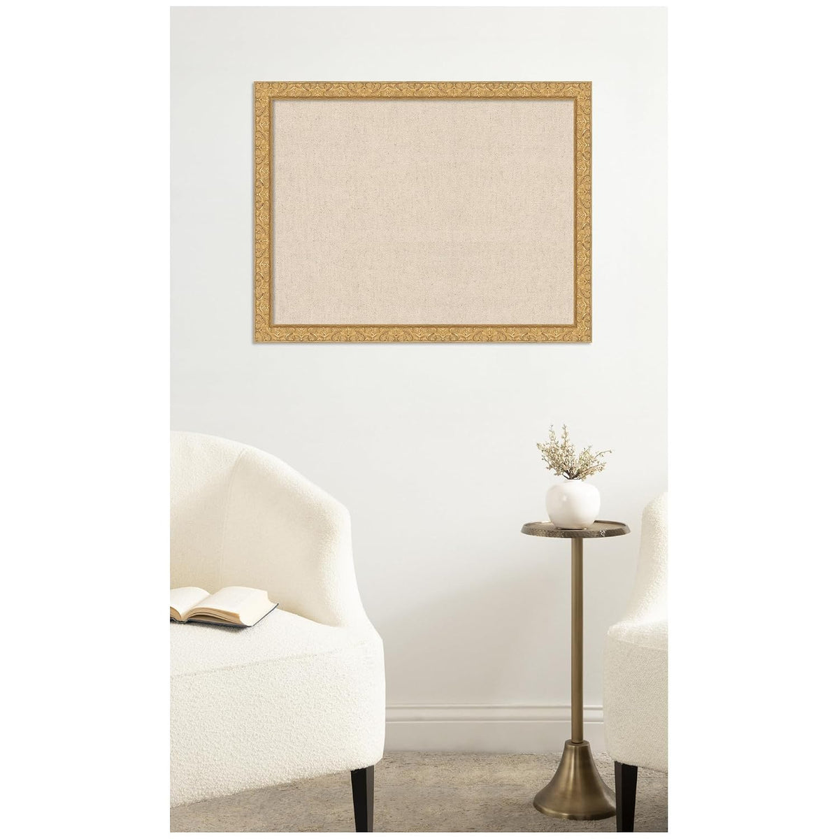 Kate and Laurel Framed Fabric Pinboard 26 x 20, Neutral Weave Printed Linen D...