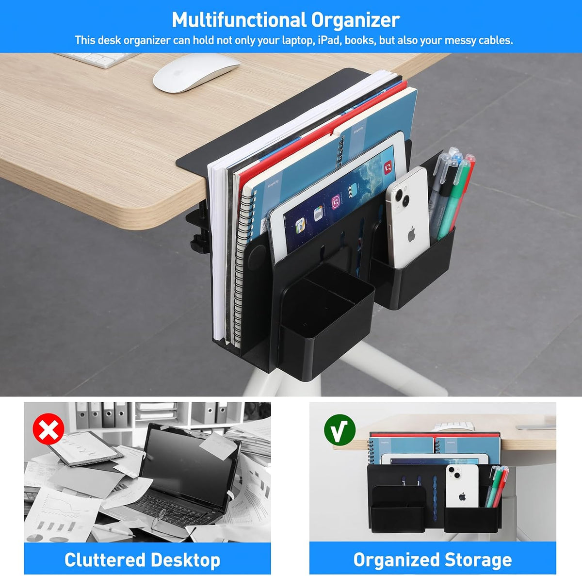 MAXECHO Desk Side Storage, Under Desk Laptop Mount, Table Side Hanging File O...