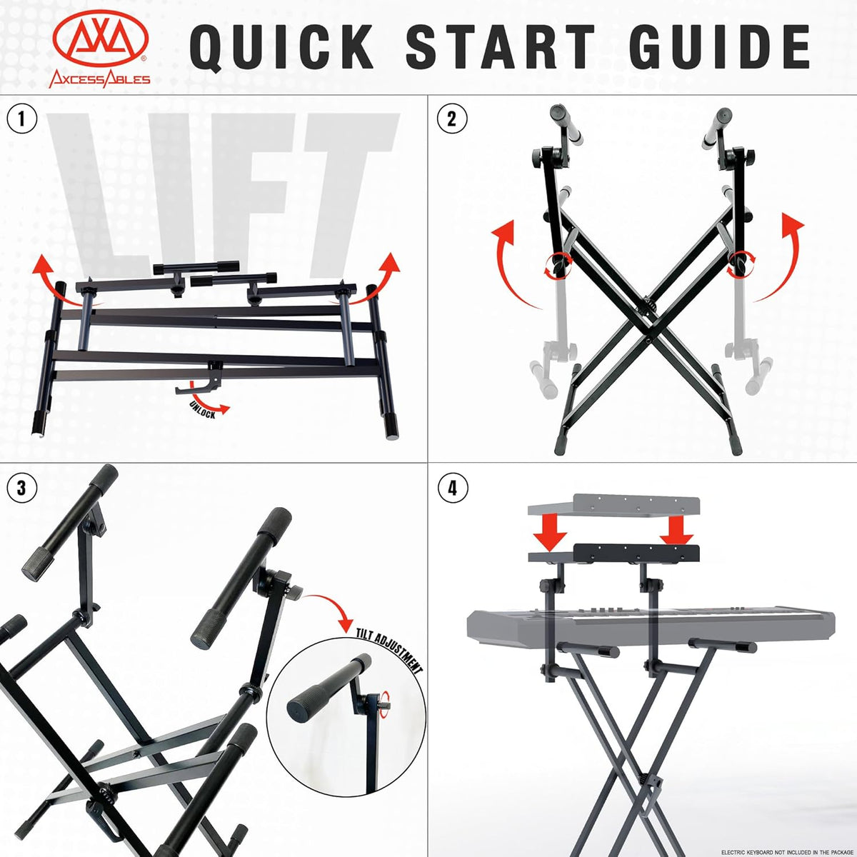 AxcessAbles Dual Piano Keyboard Stand with 2nd Tier – X Style Adjustable and ...