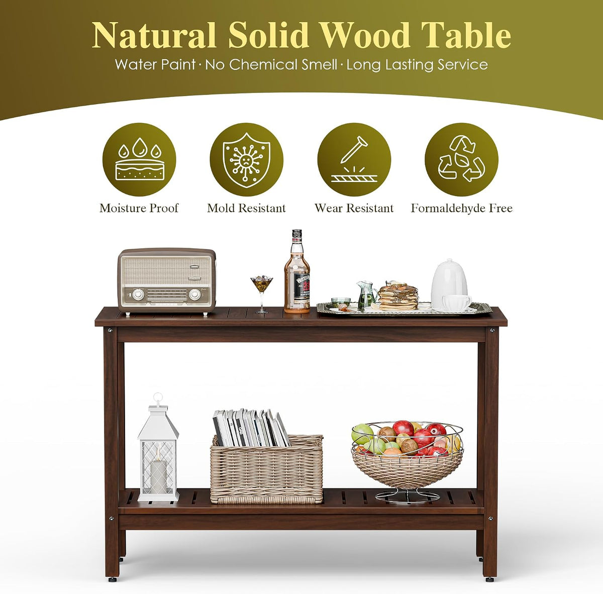 SUPER DEAL All-Weather Patio Bar Table Entry Console Table, 2-Shelf 48 inch S...