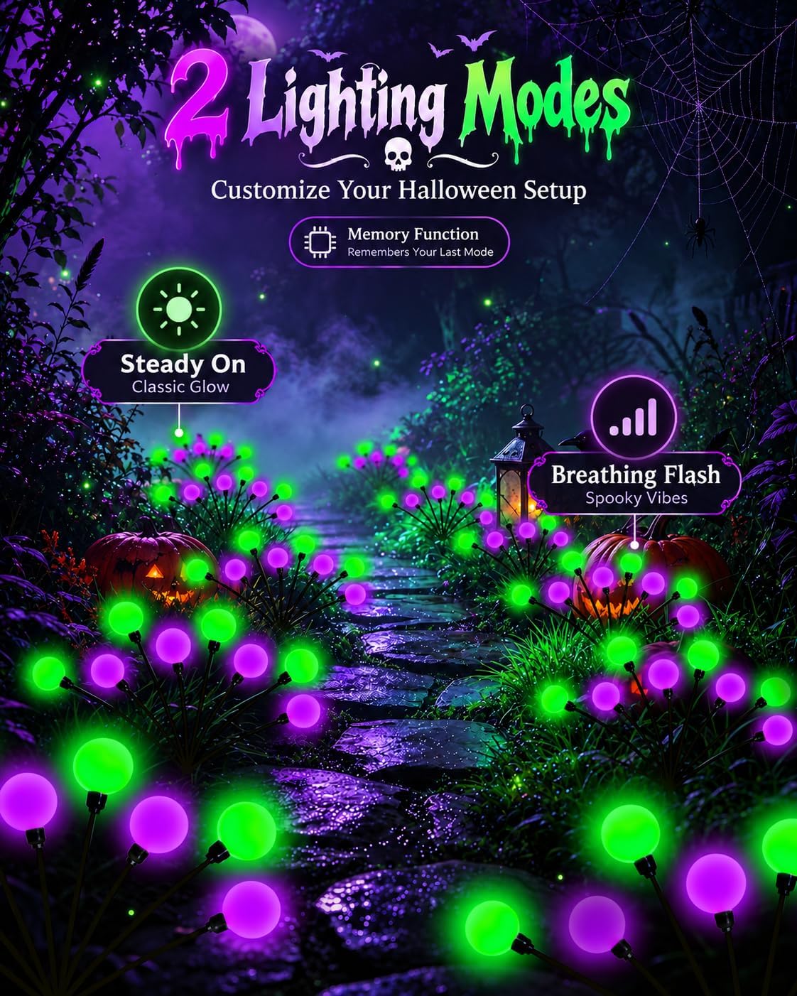 OZS 6Pack 48LED Solar Firefly Halloween Lights Outdoor for Party Decor