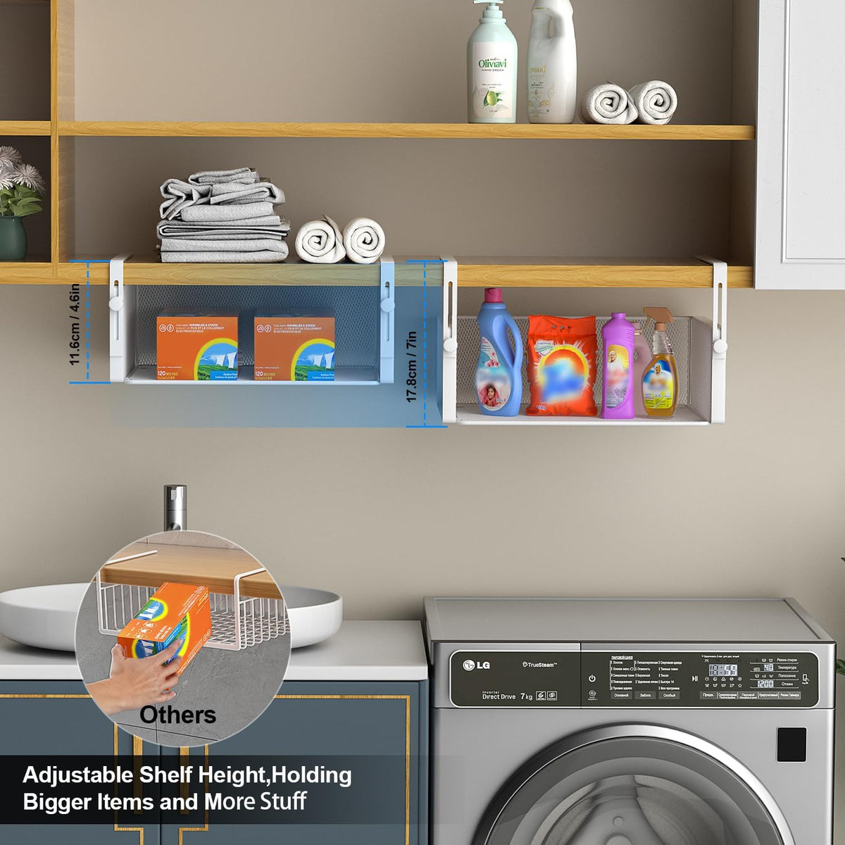 AmonHouseware 2Pack Under Shelf Basket,Adjustable Hanging Holder,White