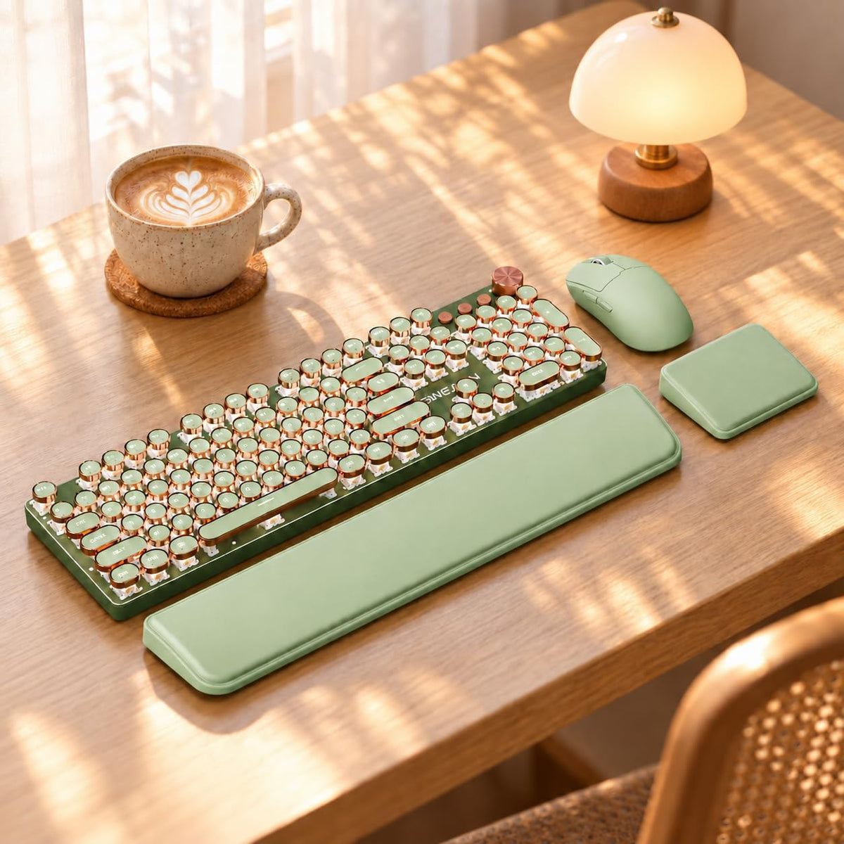Wireless Keyboard and Mouse Combo, Dual Wrist Rest, Tri-Mode Typewriter