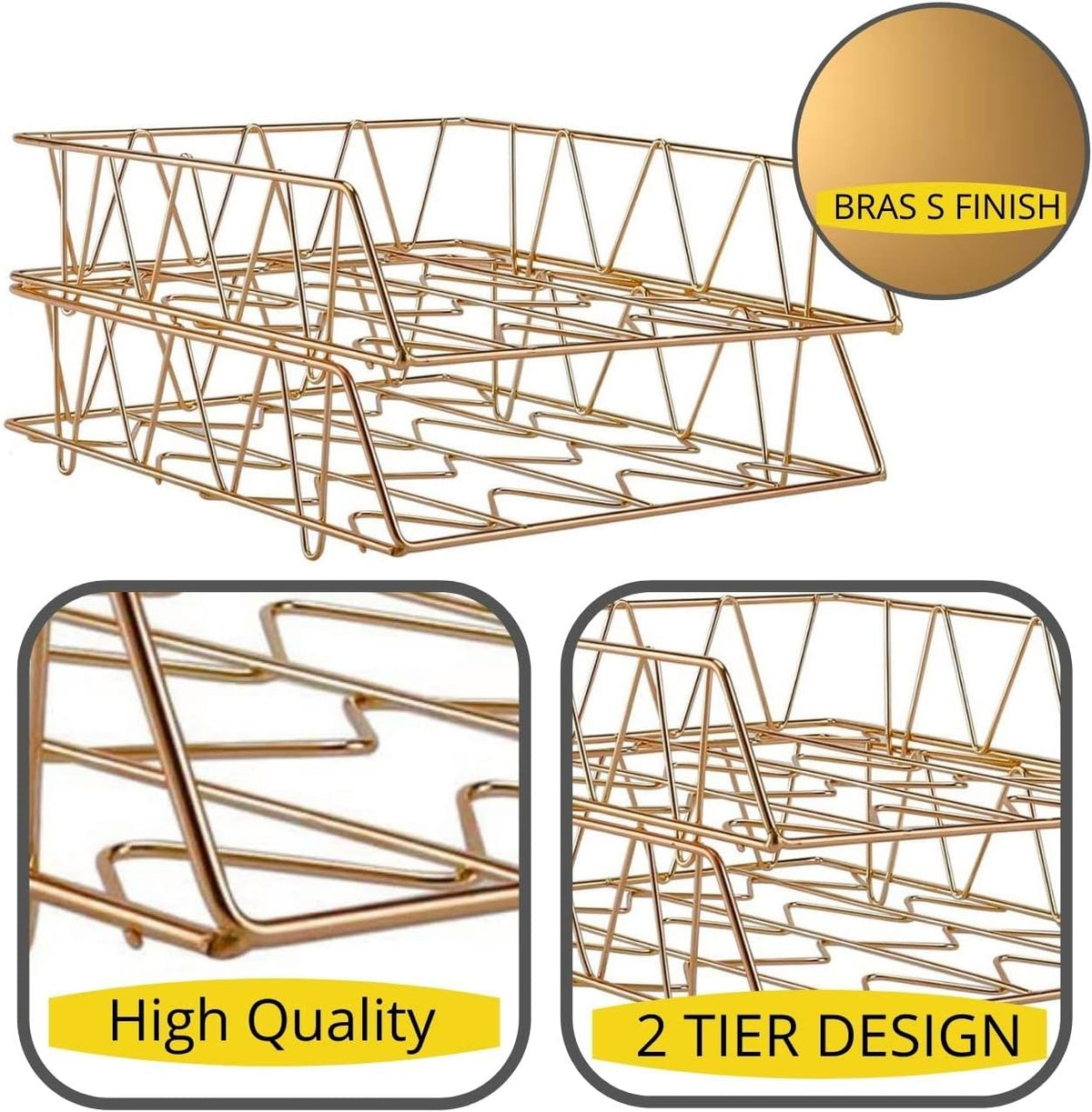 Performore 11x17 Stackable Metal Paper Tray Organizer, 2-Tier Wire Desk Trays...