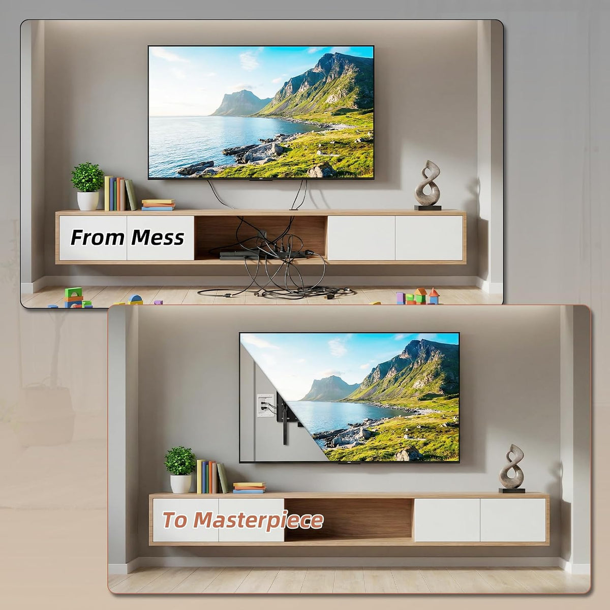 in Wall Cable Management Kit with Brush Wall Plate TV Wire Hider for Wall 2AC...