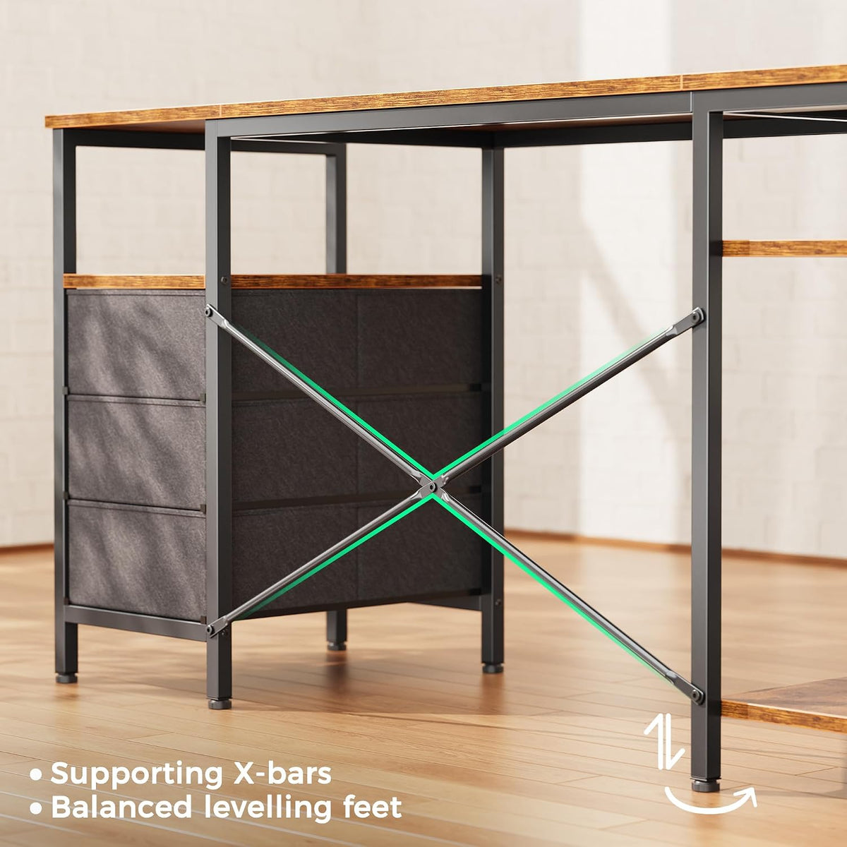 Huuger L Shaped Office Desk with Power Outlets & 3 Drawers
